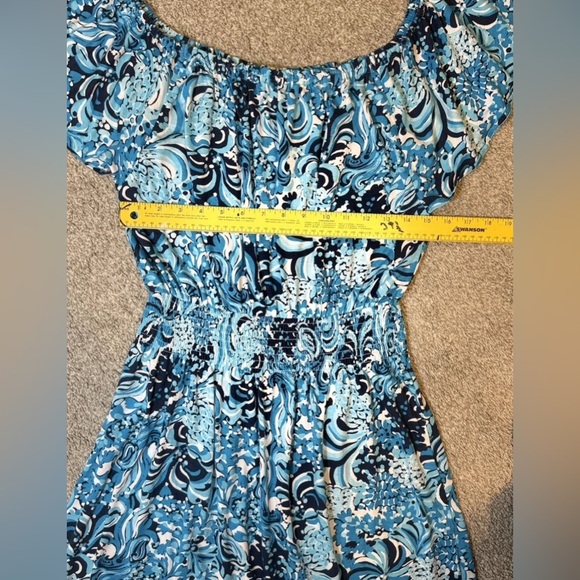 Lilly Pulitzer Clarette Flutter Sleeve Dress Mermazing Blue Sz M Vacation $128 - Picture 13 of 14